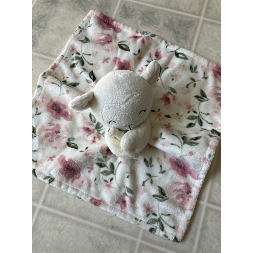 Gerber Modern Moments Security Blanket Pink White Lamb Floral Plush Lovey 12"